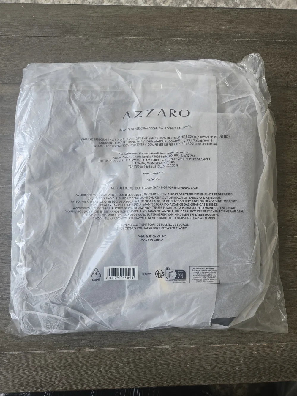 Azzaro Black Travel Backpack with Gold Hardware